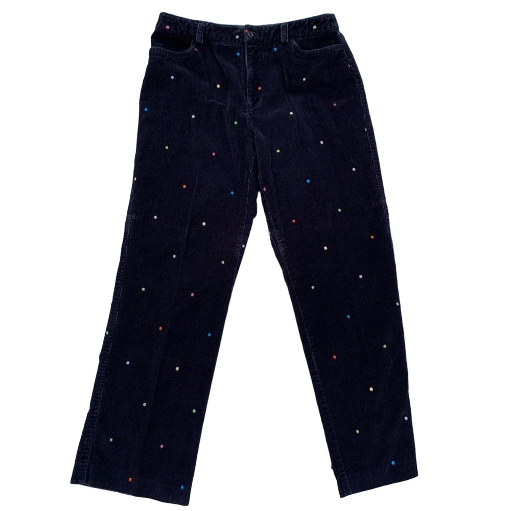 Vintage Raffaella Black Corduroy Straight Leg Pant Happy Color Dots   8P